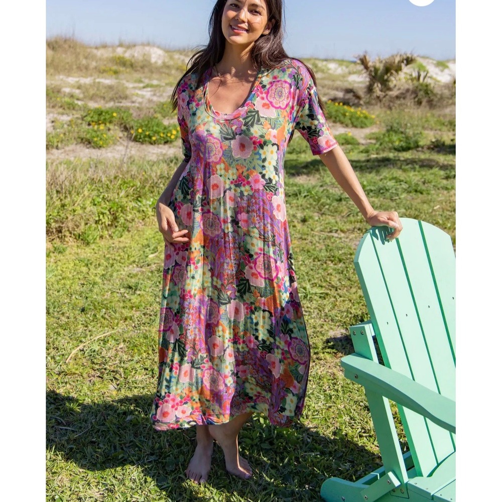 NATURAL LIFE Pink Green Floral Flow Maxi Dress